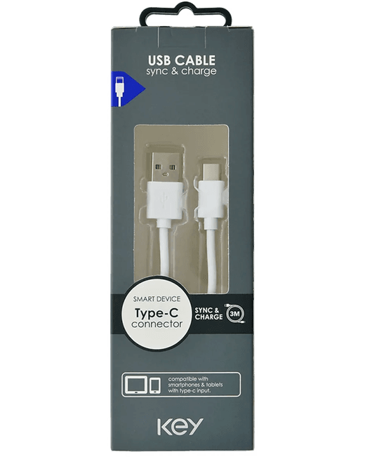 KEY POWER laadimiskaabel USB-A to USB-C, valge model