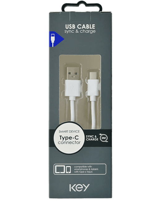 KEY POWER laadimiskaabel USB-A to USB-C, valge