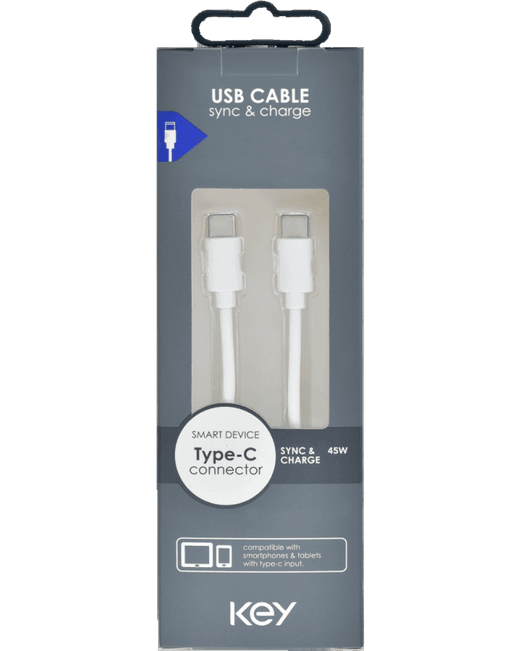 KEY POWER laadimiskaabel USB-C to USB-C 1m, valge
