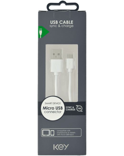 KEY POWER laadimiskaabel USB-A to Micro-USB, valge model