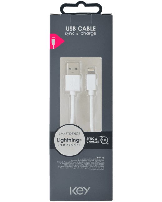 KEY POWER laadimiskaabel USB-A to Ligthning, valge