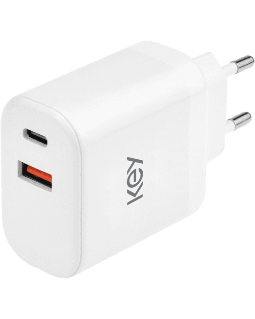 KEY POWER seinaadapter USB-A/C 45W, valge model