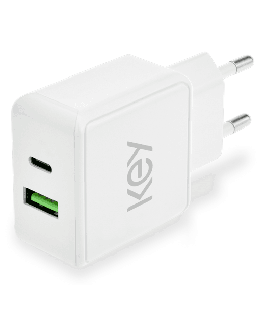 KEY POWER seinaadapter USB-A/USB-C 20W, valge model