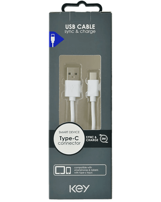 KEY POWER laadimiskaabel USB-A to USB-C, valge model