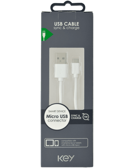 KEY POWER laadimiskaabel USB-A to Micro-USB, valge model