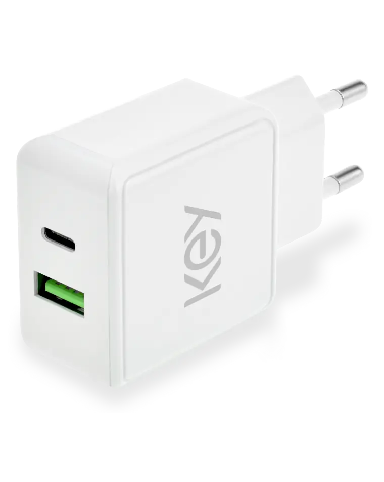 KEY POWER seinaadapter USB-A/USB-C 20W, valge