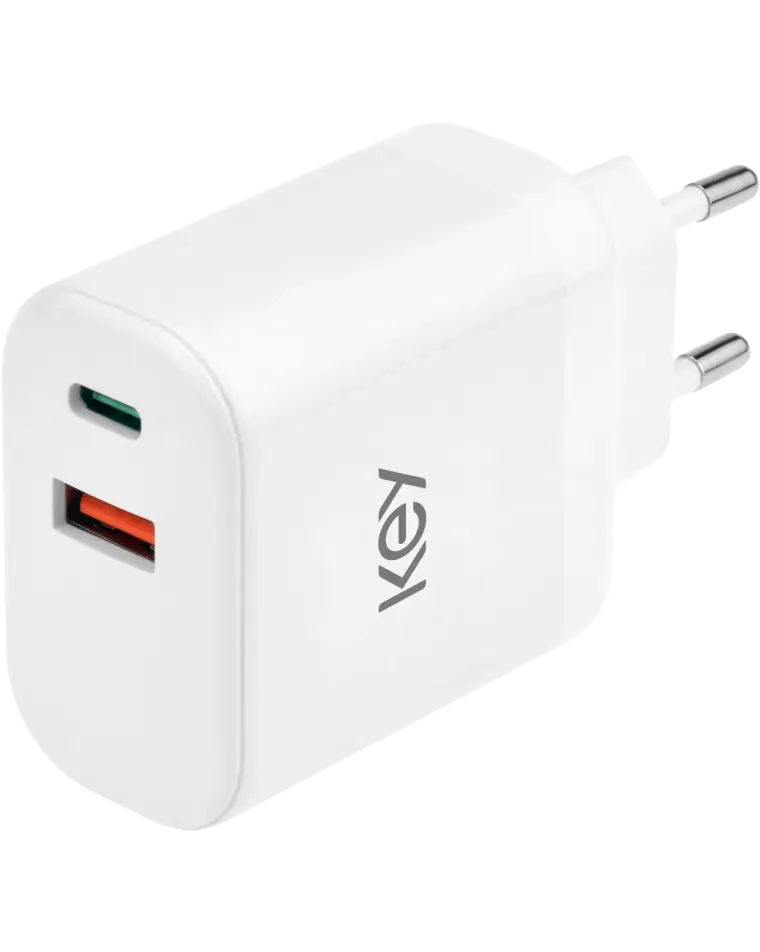 KEY POWER seinaadapter USB-A/C 45W, valge