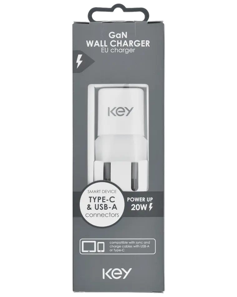 KEY POWER adapter 20W Duo USB-A/C, valge