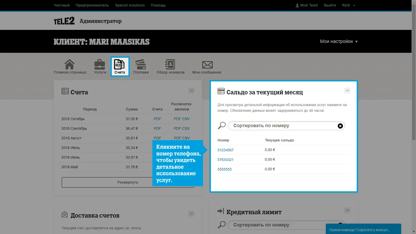 Как узнать, какой объем услуг был использован в текущем месяце и сколько  денег осталось?