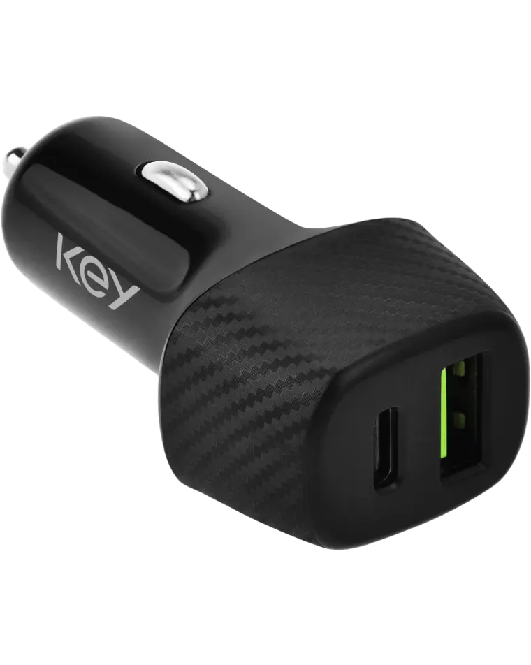 KEY autolaadija Duo 38W USB-A/C, must